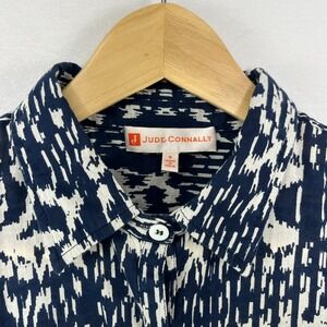 Judy Connally Tunic Shirt Sz S‎ Lightweight Indian Cotton Navy White Abstract